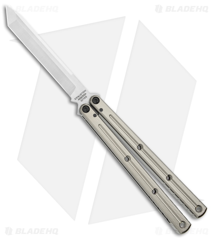 Squid Industries Krake Raken V2 Balisong Butterfly Knife Silver (4.5" Satin) 