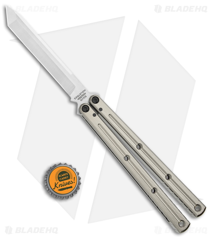 Squid Industries Krake Raken V2 Balisong Butterfly Knife Silver (4.5" Satin) 