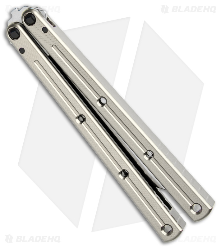 Squid Industries Krake Raken V2 Balisong Butterfly Knife Silver (4.5" Satin) 