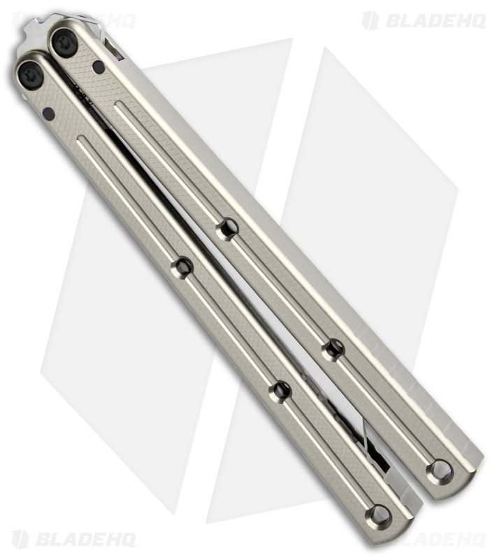 Squid Industries Krake Raken V2 Balisong Butterfly Knife Silver (4.5" Satin) 