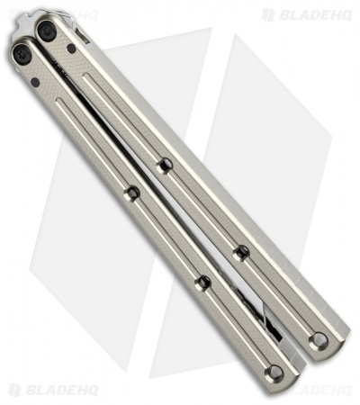 Squid Industries Krake Raken V2 Balisong Butterfly Knife Silver (4.5" Satin) 