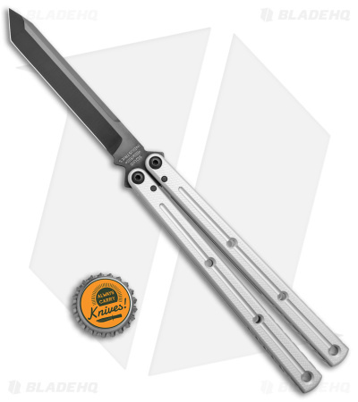Squid Industries Krake Raken V2.5 Tanto Balisong Knife Matte Silver (4.5" Inked)