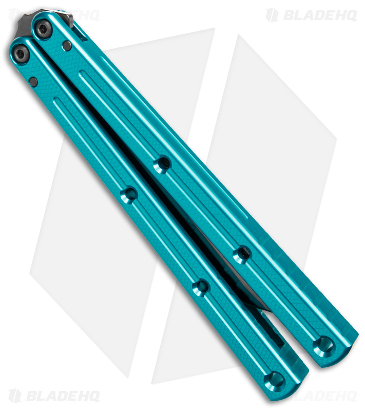Squid Industries Krake Raken V3 Bowie Balisong Knife Teal (4.5" Inked)