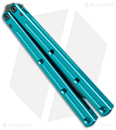 Squid Industries Krake Raken V3 Bowie Balisong Knife Teal (4.5" Inked)