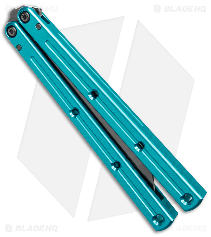 Squid Industries Krake Raken V3 Bowie Balisong Knife Teal (4.5" Inked)