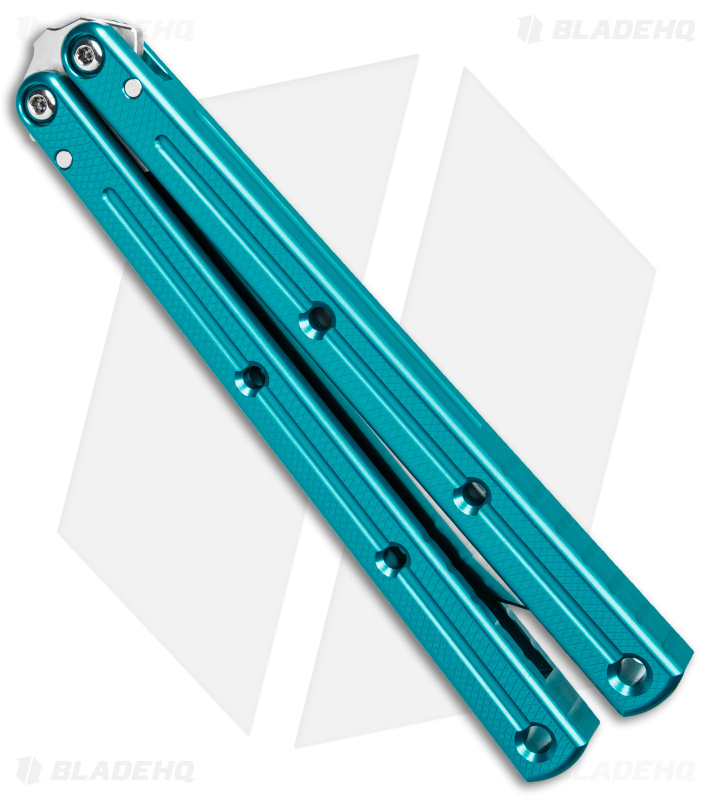 Squid Industries Krake Raken Bowie V3 Balisong Knife Teal (4.5" Satin)