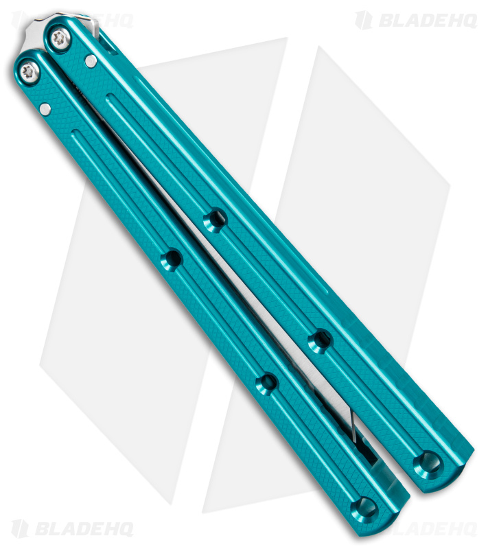 Squid Industries Krake Raken Bowie V3 Balisong Knife Teal (4.5" Satin)