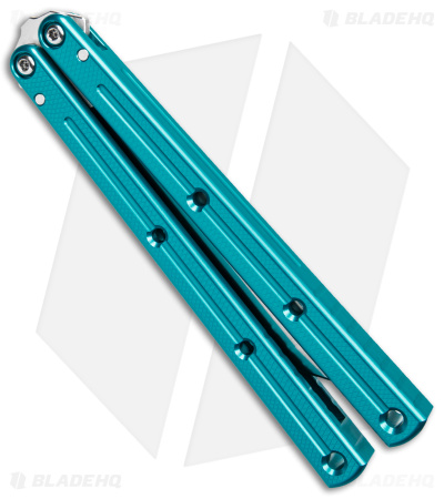 Squid Industries Krake Raken Bowie V3 Balisong Knife Teal (4.5" Satin)