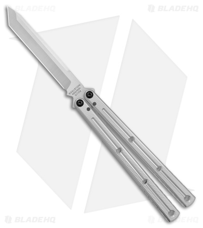 Squid Industries Krake Raken V3 Tanto Balisong Knife Silver (4.5" Satin)