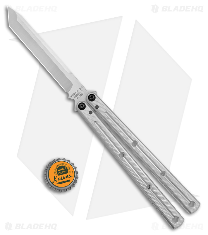 Squid Industries Krake Raken V3 Tanto Balisong Knife Silver (4.5" Satin)