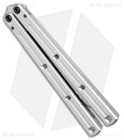 Squid Industries Krake Raken V3 Tanto Balisong Knife Silver (4.5" Satin)