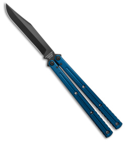 Squid Industries Krake Raken V3 Bowie Balisong Knife Blue (4.5" Inked)