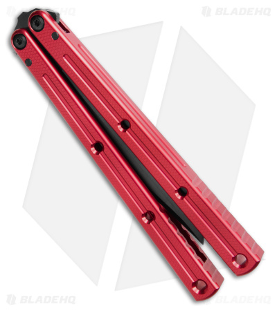 Squid Industries Krake Raken V3 Bowie Balisong Knife Red Alum (4.5" Inked)