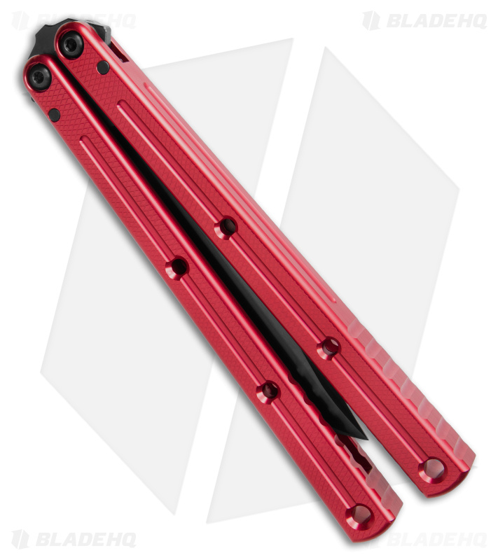 Squid Industries Krake Raken V3 Bowie Balisong Knife Red Alum (4.5" Inked)