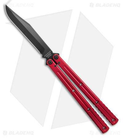 Squid Industries Krake Raken V3 Bowie Balisong Knife Red Alum (4.5" Inked)