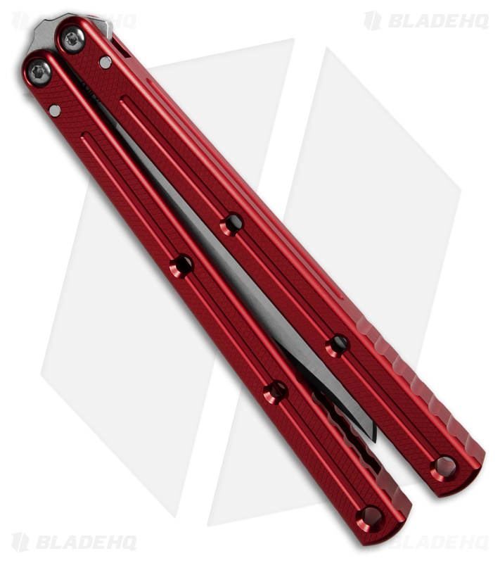 Squid Industries Krake Raken V3 Bowie Balisong Knife Red (4.5" Satin)