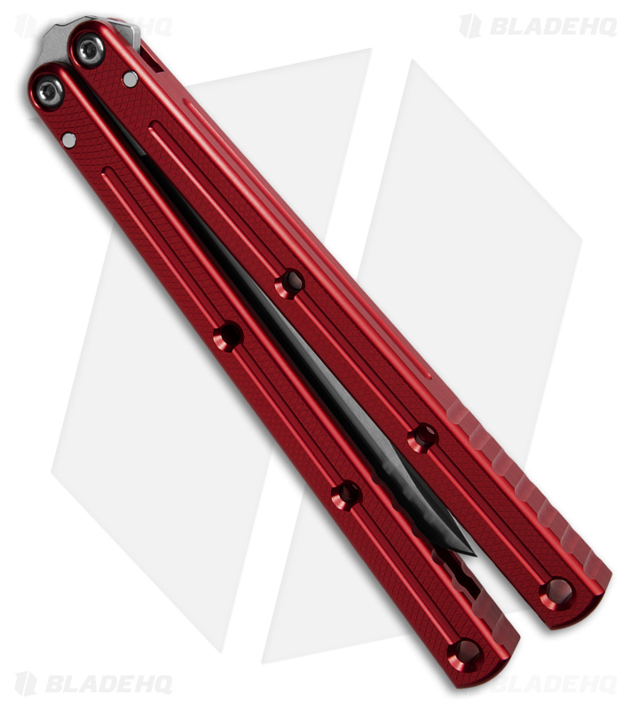 Squid Industries Krake Raken V3 Bowie Balisong Knife Red (4.5" Satin)