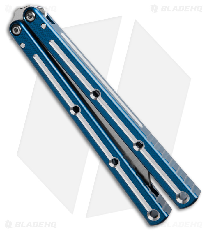 Squid Industries Krake Raken V3 Tanto Balisong Knife Blue Dual Tone (4.5" Satin)