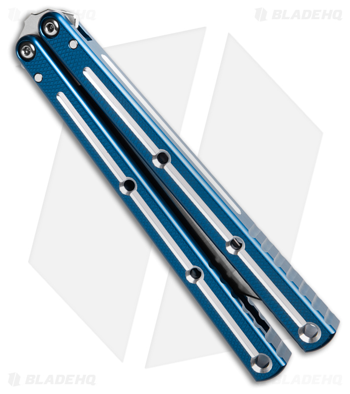 Squid Industries Krake Raken V3 Tanto Balisong Knife Blue Dual Tone (4.5" Satin)