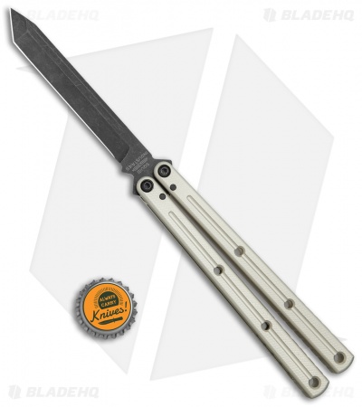 Squid Industries Krake Raken Tanto V2 Balisong Knife Matte Silver (4.5" Acid) 