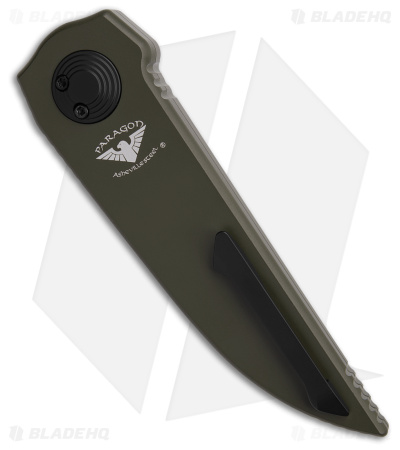 Paragon Phoenix Button Lock Knife OD Green Aluminum (3.8" Black Cerakote)