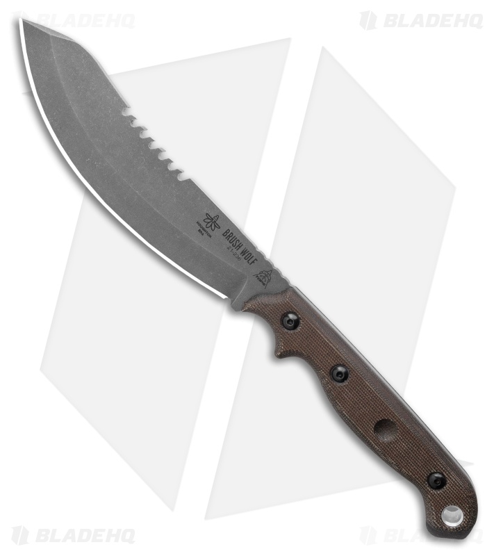  TOPS Knives Brush Wolf Fixed Blade Knife Green Micarta (6.5" Acid SW)