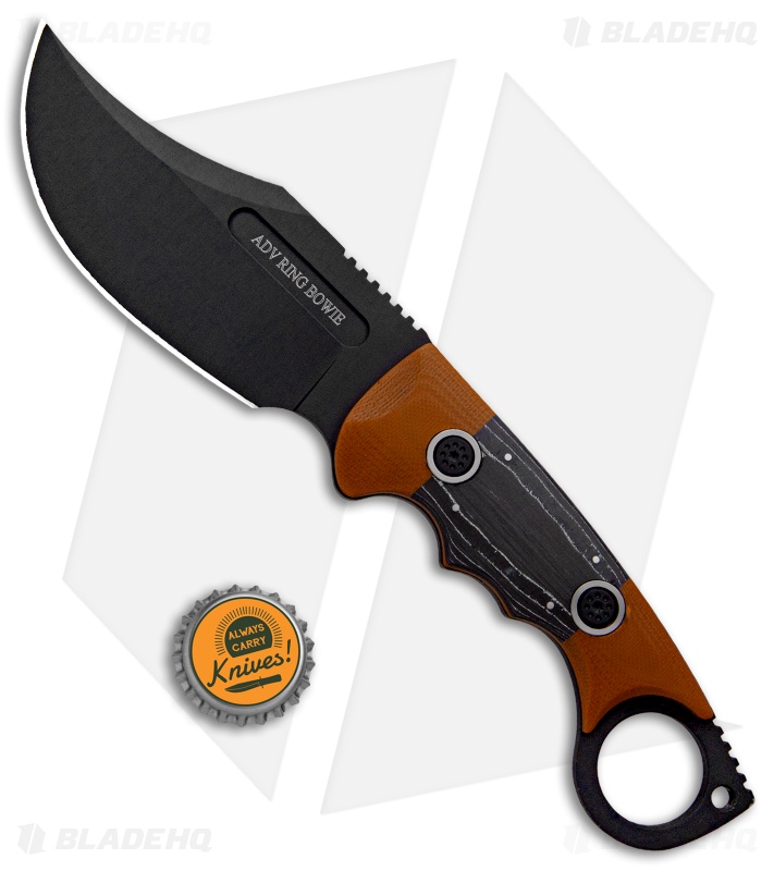 Andre De Villiers Ring Bowie Fixed Blade Knife CF/Tan G-10 (4.63" Black)