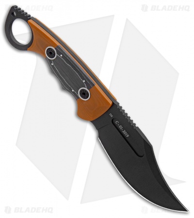 Andre De Villiers Ring Bowie Fixed Blade Knife CF/Tan G-10 (4.63" Black)