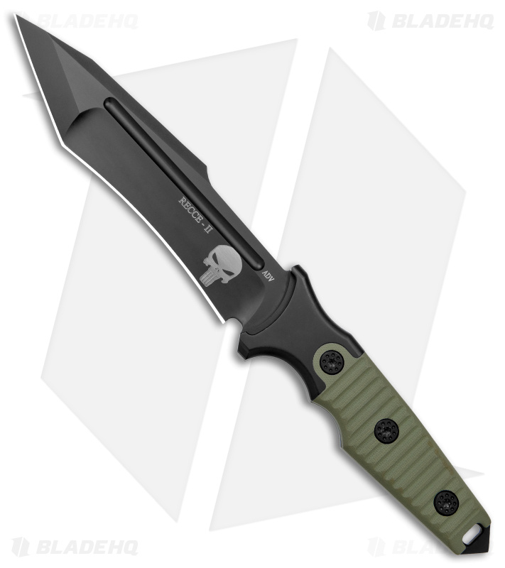 Andre De Villiers Recce-2 Fixed Blade Knife Green G-10 (6.5" Black) Skull