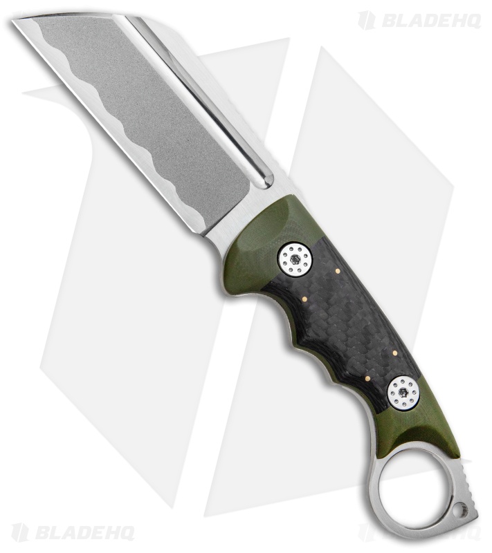 Andre De Villiers Ring Butcher Fixed Blade Knife OD Green G-10/CF (4" SW D2)