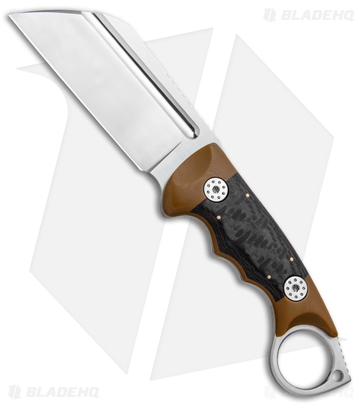 Andre De Villiers Ring Butcher Fixed Blade Knife Tan G-10/CF (4" Satin S35VN)