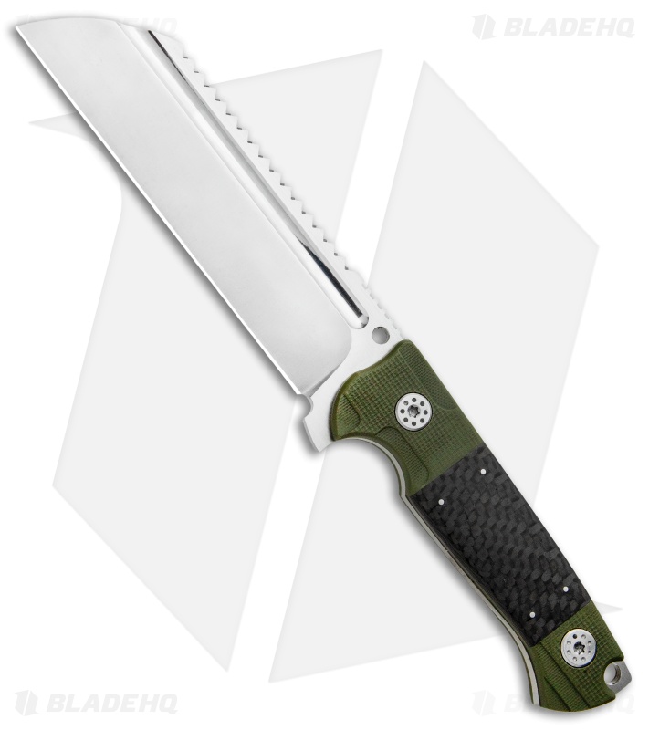 Andre De Villiers Saw Butcher Fixed Blade Knife OD Green G-10/CF (6" Satin) AdV