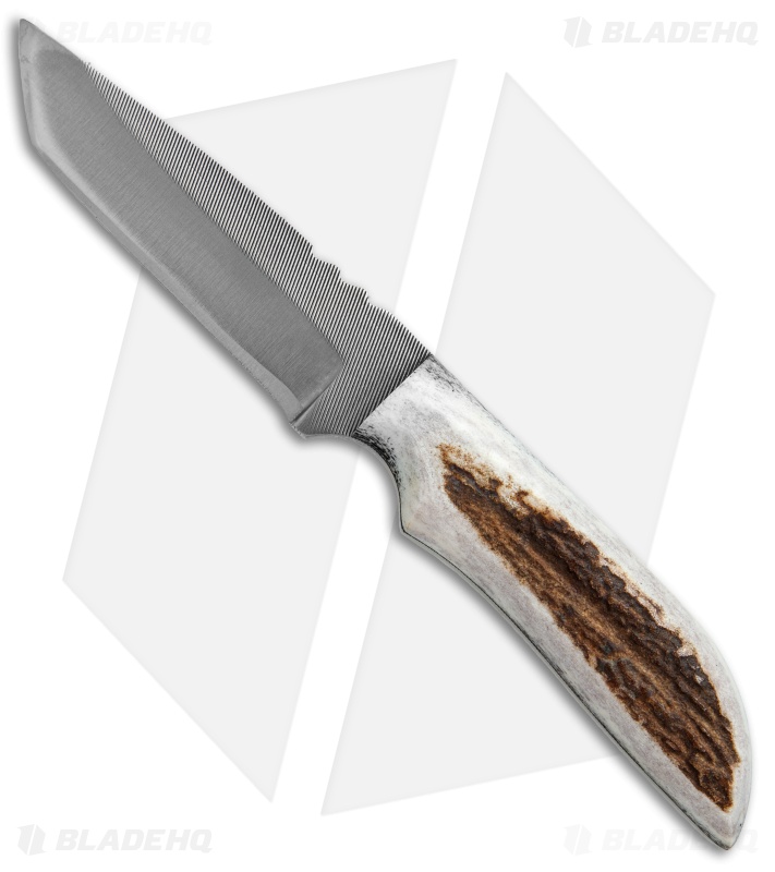Anza Knives JWK1-FE Tanto Fixed Blade Knife Stag Horn (4" Plain)