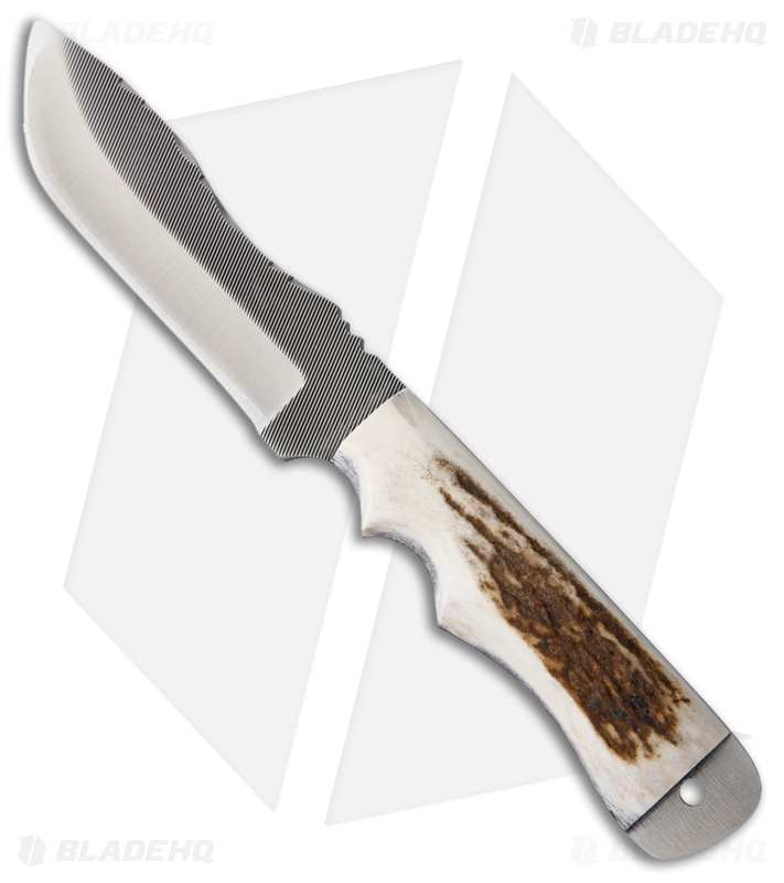 Anza Knives Tracker Fixed Blade Knife Full Stag Handle (5.5" Satin)