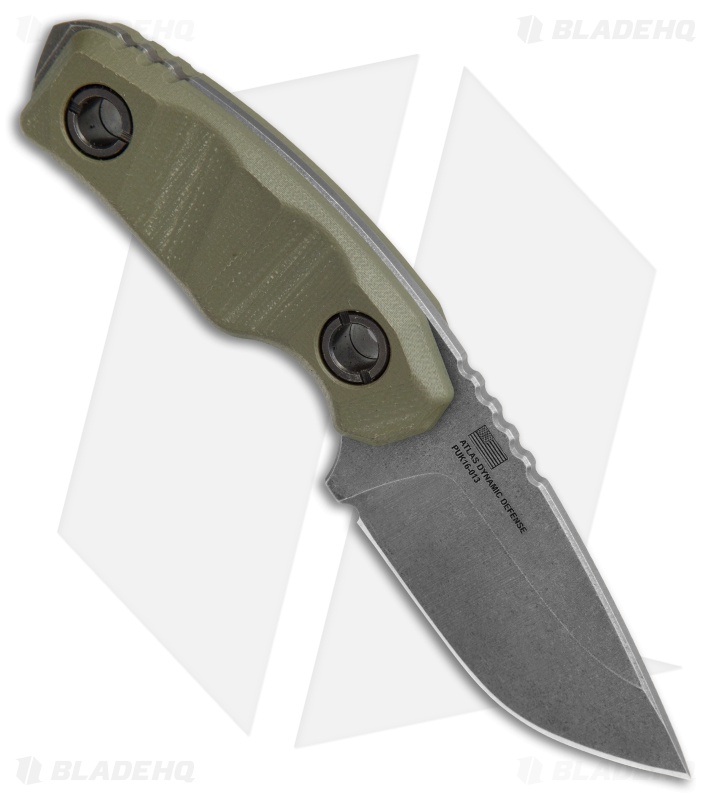 Atlas Dynamic Defense PUK Fixed Blade Knife OD Green G-10 (2.75" Stonewash)