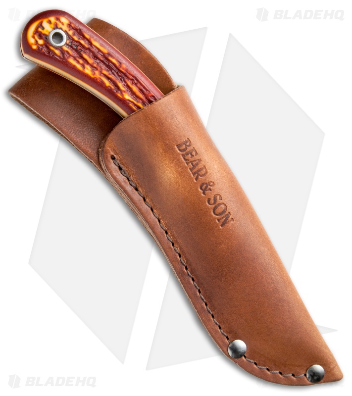 Bear and Son Knives Ergonomic Skinner Fixed Blade Sim Stag (3.37" Satin