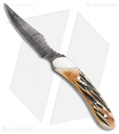Bear & Son Caper Fixed Blade Knife Genuine India Stag (2.5" Damascus) 5009D