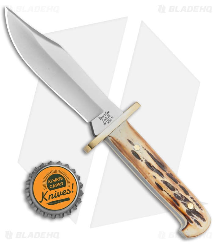 Bear and Son Baby Bowie Fixed Blade Knife India Stag Bone (3.5" Satin ) 500 1/2