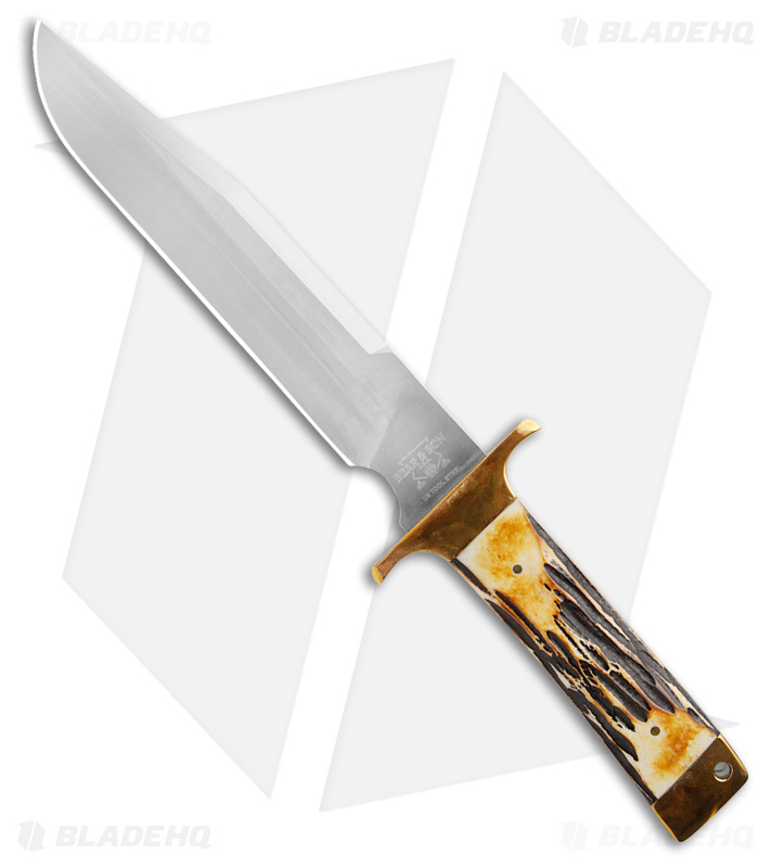 Bear and Son Freedom Fighting Bowie D2 Fixed Blade India Stag Bone (9" Satin)