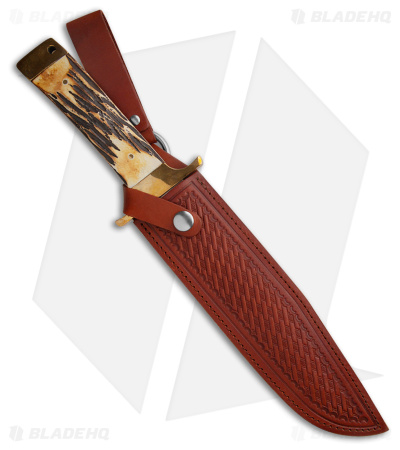 Bear and Son Freedom Fighting Bowie D2 Fixed Blade India Stag Bone (9" Satin)