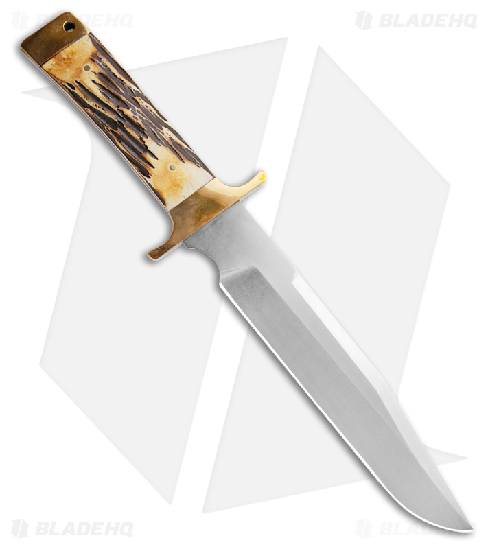 Bear and Son Freedom Fighting Bowie D2 Fixed Blade India Stag Bone (9" Satin)