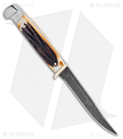 Bear & Son Hunter Fixed Blade Knife India Stag (3.125" Damascus) 563D