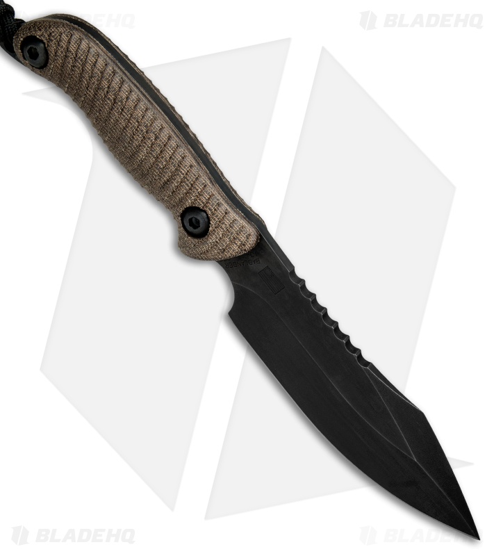 Behring Made Technical Badlander Fixed Blade Knife OD Green Micarta (4.9" Black)