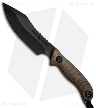 Behring Made Technical Badlander Fixed Blade Knife OD Green Micarta (4.9" Black)