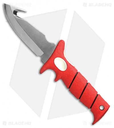Bubba Blade Gut Hook Fixed Blade Knife Red TPR (4" Satin)