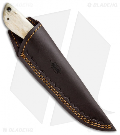 Buck N Bear Fixed Blade Knife Bone Handle Wood Bolster (4.5" Damascus)