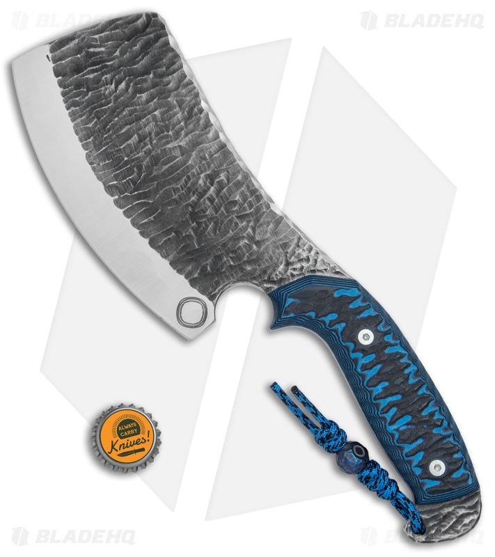 Cobble Blade Cleaver Fixed Blade Knife Sculpted Blue G-10 (6" Acid Stonewash)