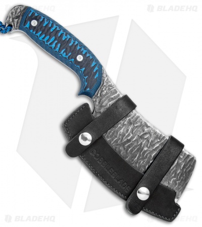 Cobble Blade Cleaver Fixed Blade Knife Sculpted Blue G-10 (6" Acid Stonewash)