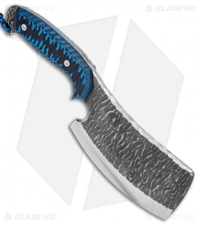 Cobble Blade Cleaver Fixed Blade Knife Sculpted Blue G-10 (6" Acid Stonewash)