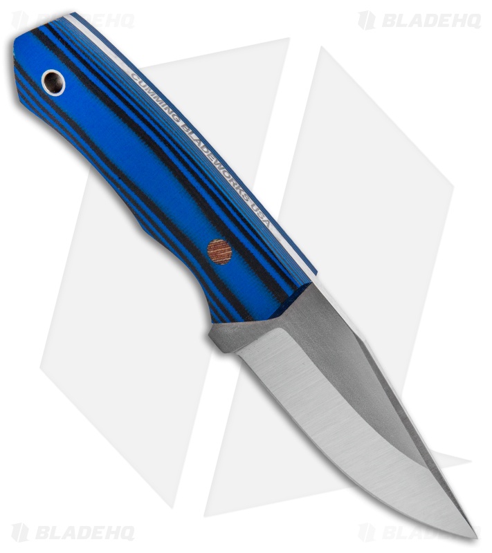 Cumming Bladeworks Palm Tac Fixed Blade Knife Black/Blue G-10 (2.8" Satin)